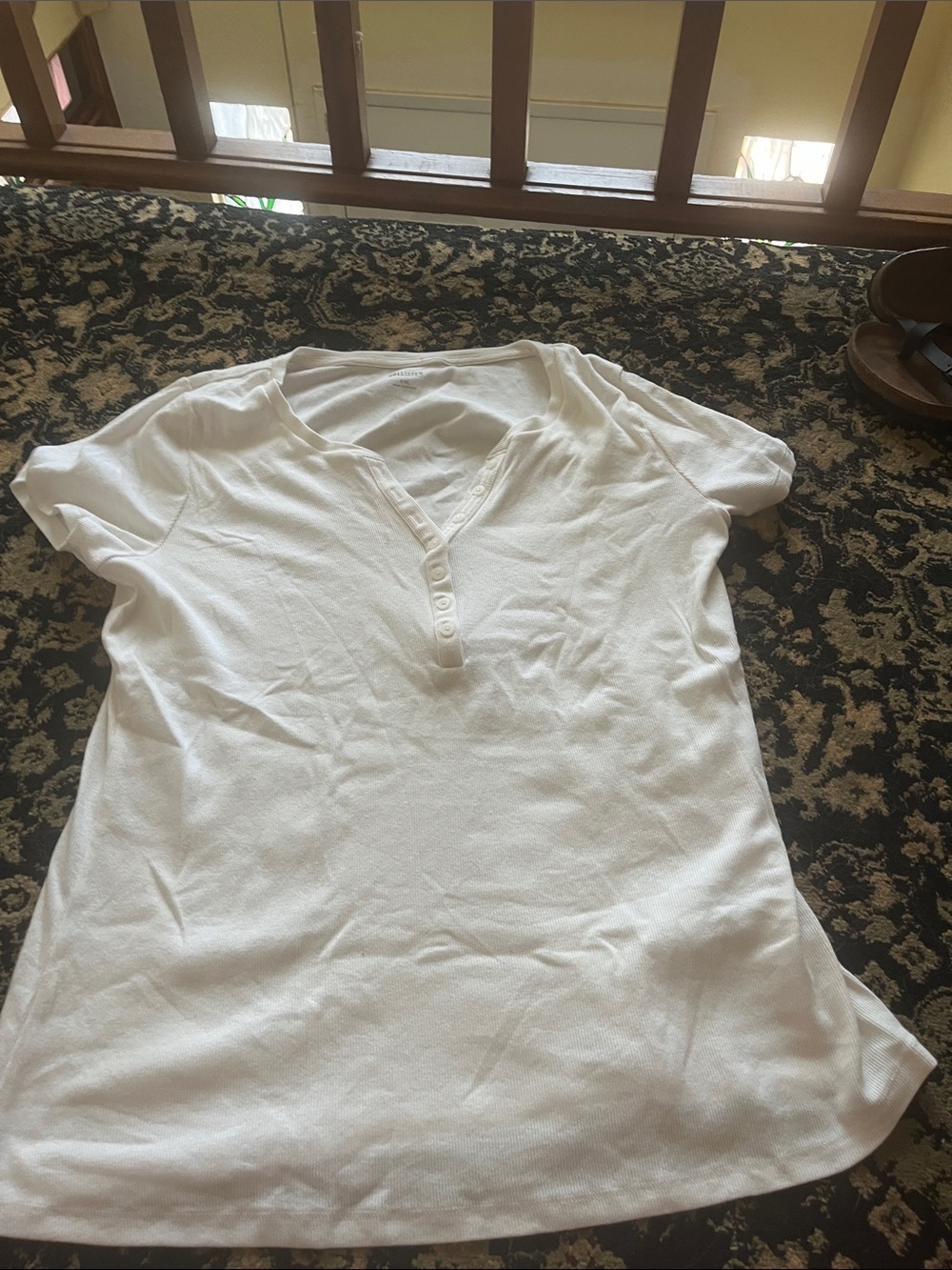 Hollister White Short-Sleeve Henley Tee